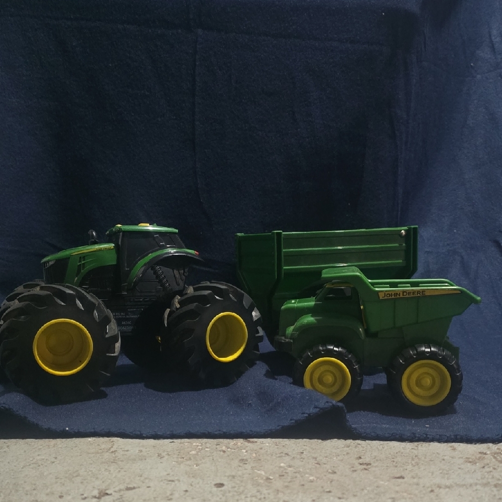 John Deere Green and Yellow Toy Tractor and Dump Truck